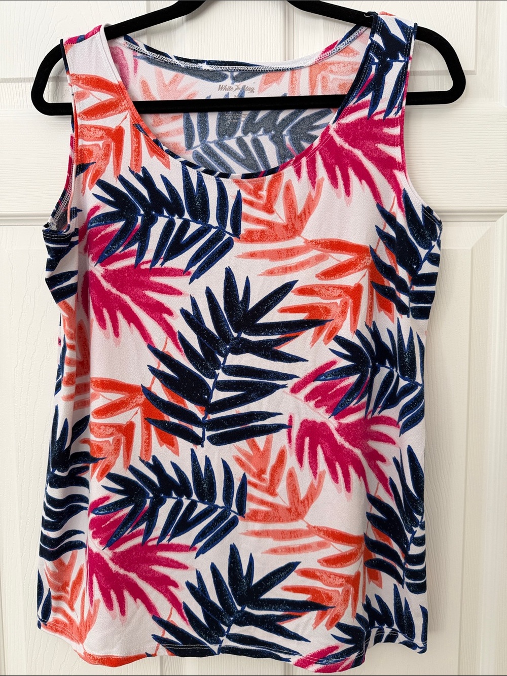 White Stag Pink Orange Navy Leaf Print Tank Top